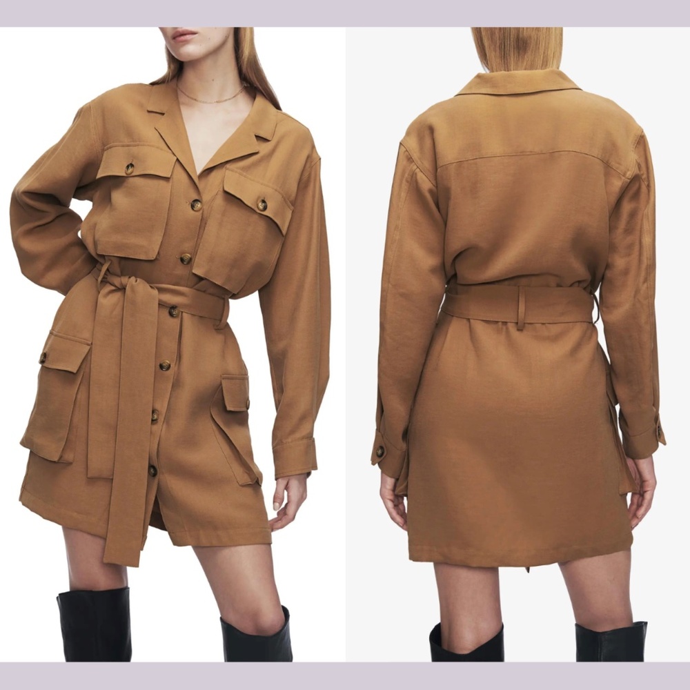 NWT $349 Anine Bing‎ [ XS ] Kaiden Belted Utility Dress in Camel Brown